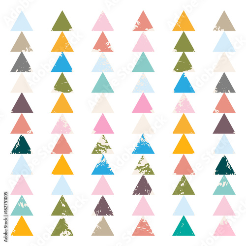 Modern vector geometric background with colorful triangles with hand drawn texture.