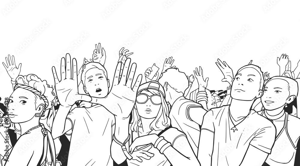 Stylized drawing of festival crowd partying Stylized drawing of festival crowd partying