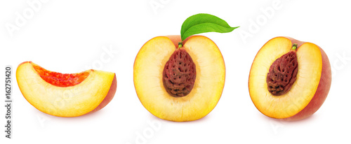 Set of peaches isolated on white.