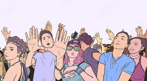 Stylized drawing of festival crowd partying