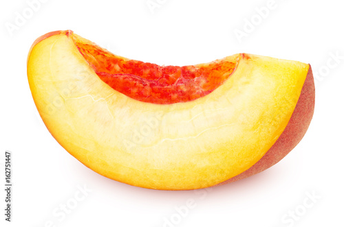 Slice of Ripe Peach Isolated on White Background