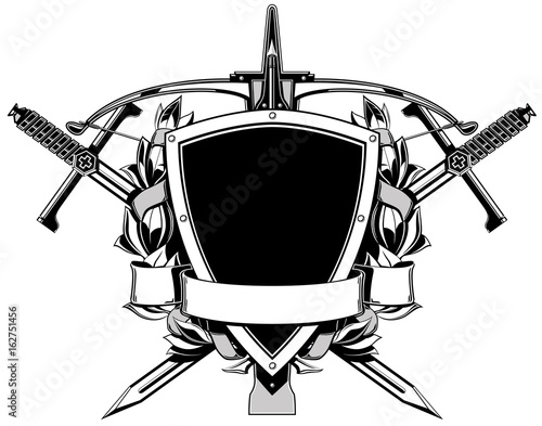 The black white coat of arms with swords and crossbow