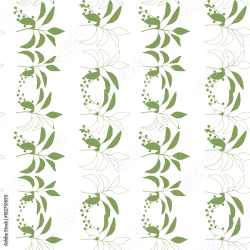Vector  botanical seamless pattern with  simple hand drawn twigs with leaves and berries. © dinadankersdesign
