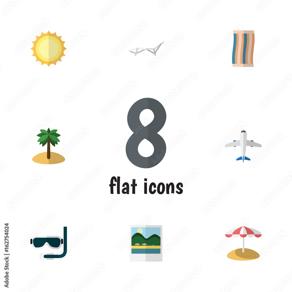 Flat Icon Beach Set Of Wiper, Reminders, Aircraft And Other Vector Objects.  Also Includes Coconut, Pictures, Plane Elements. Stock-Vektorgrafik | Adobe  Stock