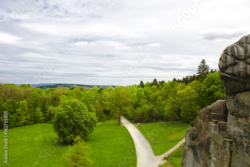 view from above on park path forrest and rock