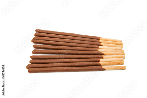 Biscuit sticks in chocolate isolated