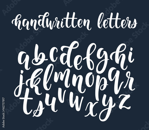 White handwritten latin calligraphy brush script of lowercase letters. Calligraphic alphabet. Vector