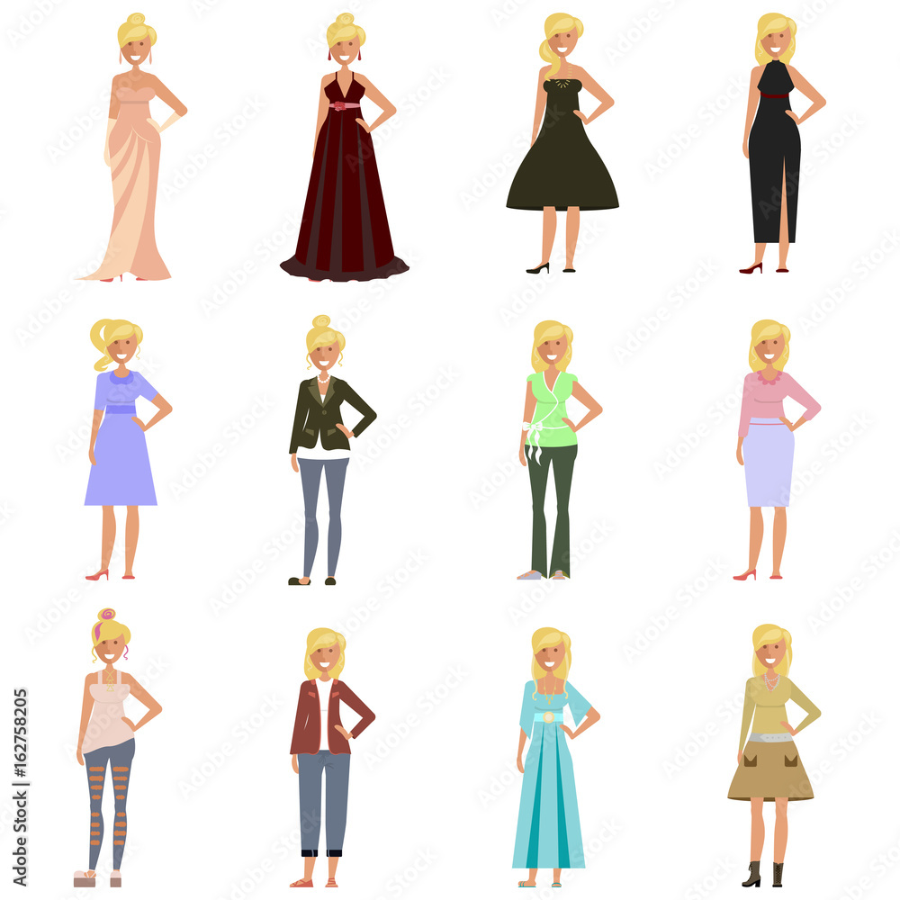 custom made wallpaper toronto digitalSet of Women in fashion clothes and shoes. Dress code for woman isolated on white background. Vector illustration eps 10