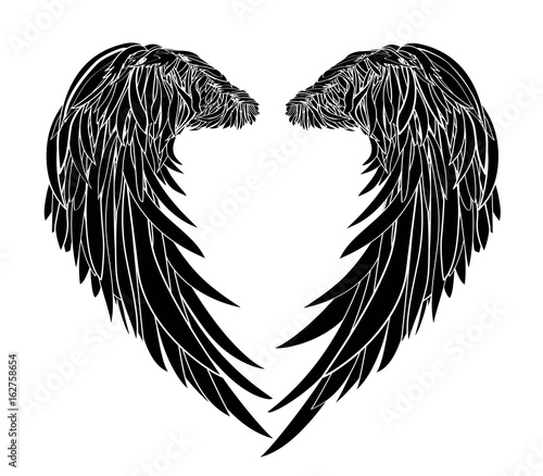 Wings. Vector illustration. Black and white style 