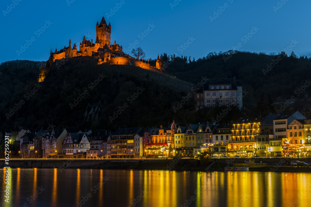 Cochem with Castle at the  Mossele at Night