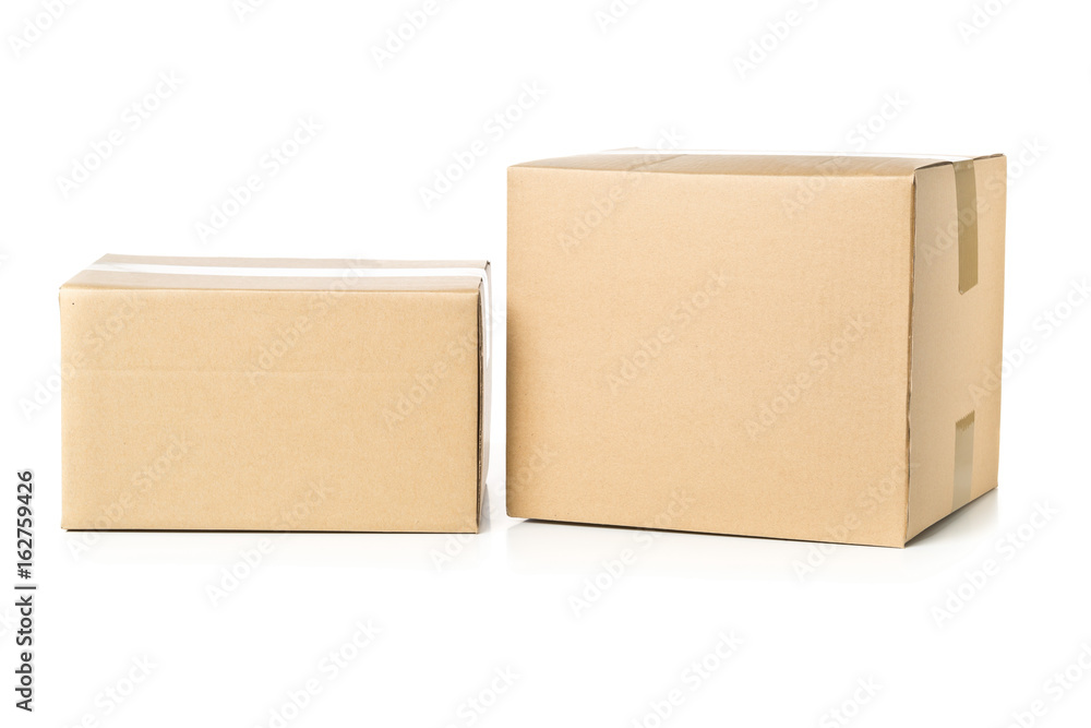 Two corrugated cardboard carton parcels Two corrugated cardboard carton parcels
