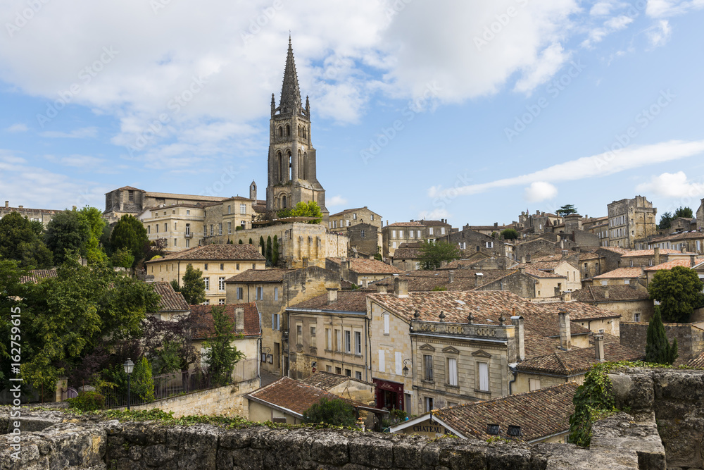 View on Houses and Church Winedistrict Saint-Emilion