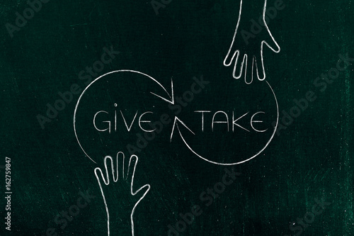 give and take hands with arrows and text photo