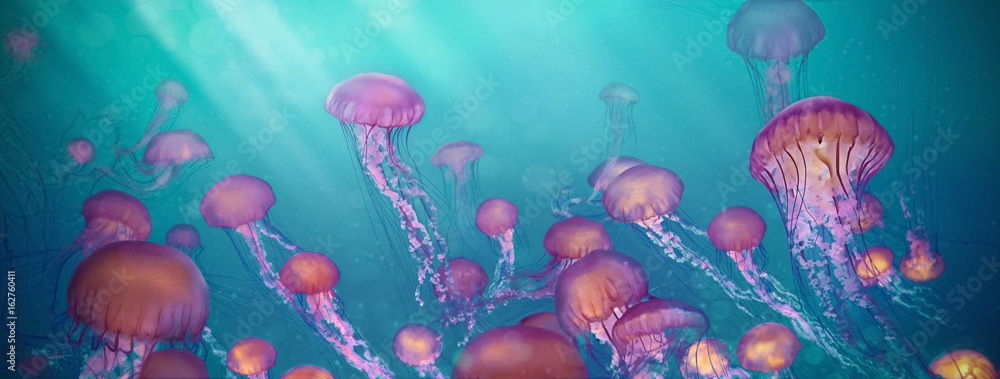 Naklejka premium meduza, technika krzyżowa do użytku w tle