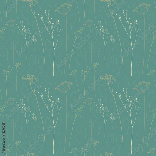 Floral pattern with dill or fennel  flowers and grasses.