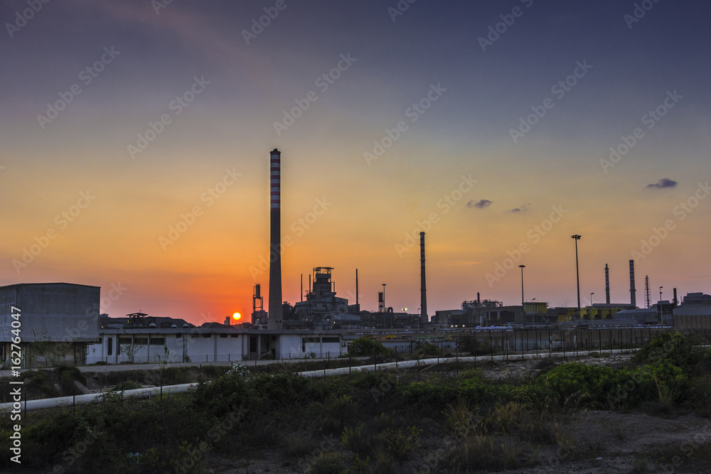 Portovesme power plant at sunset, Sardinia, Italy