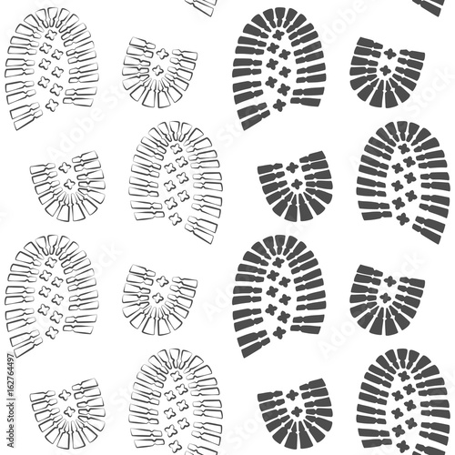 Set of two seamless patterns with a footprint of shoes. Vector illustration.