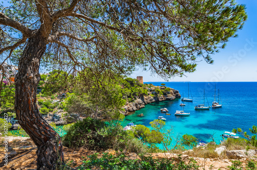 Idyllic bay with boats, Majorca island Spain Mediterranean Sea © vulcanus