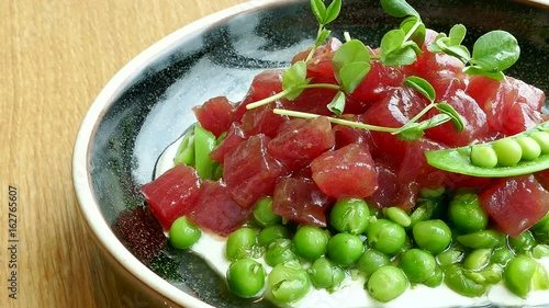 Tuna tartare with crushed peas
 photo