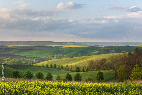 South Moravia landscape and farmland during sunset