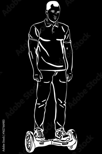 vector sketch of a young man riding a gyroscope