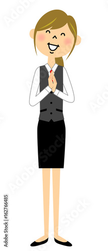 制服姿の女性　喜ぶ