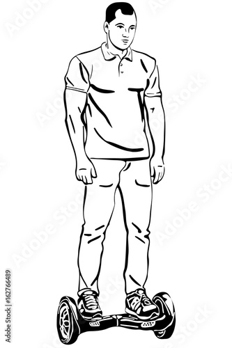 vector sketch of a young man riding a gyroscope