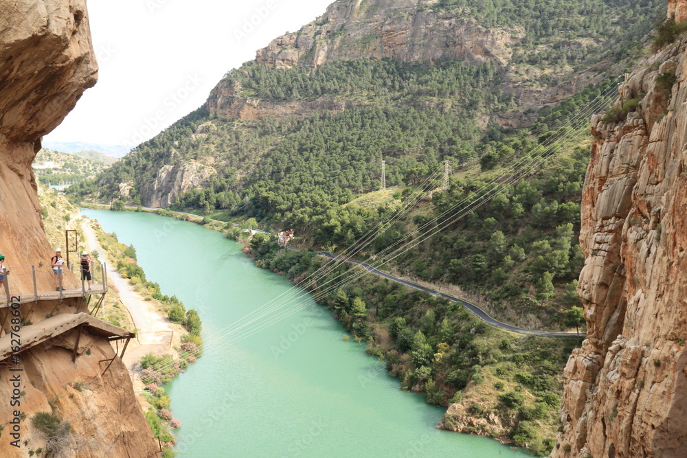 View of the Guadalhorce river from the gorge of Los Gaitanes, in the Caminito del Rey, Malaga, Spain