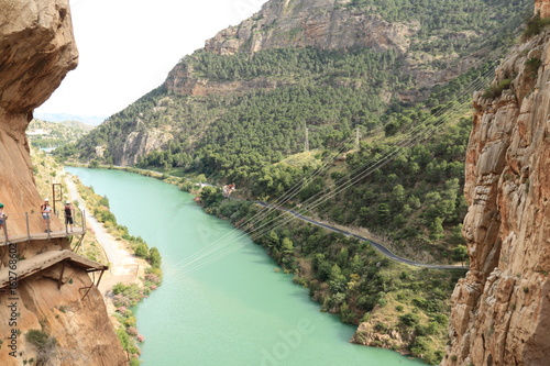 View of the Guadalhorce river from the gorge of Los Gaitanes, in the Caminito del Rey, Malaga, Spain