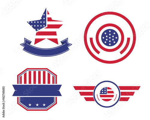 Modern Patriotic 4th Of July USA Independence Day Emblem Logo Set