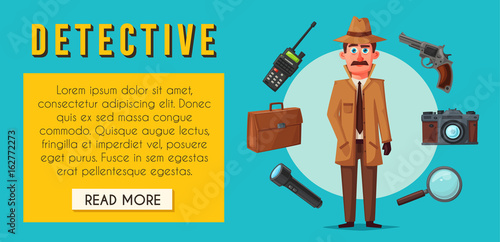 Funny detective character. Cartoon vector illustration