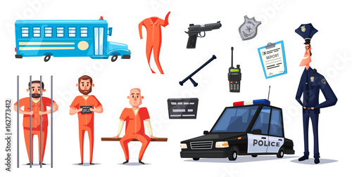 Police and prison. Cartoon vector illustration