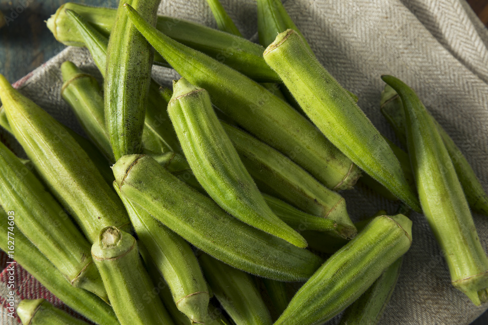 Raw Green Organic Okra Harvest Raw Green Organic Okra Harvest