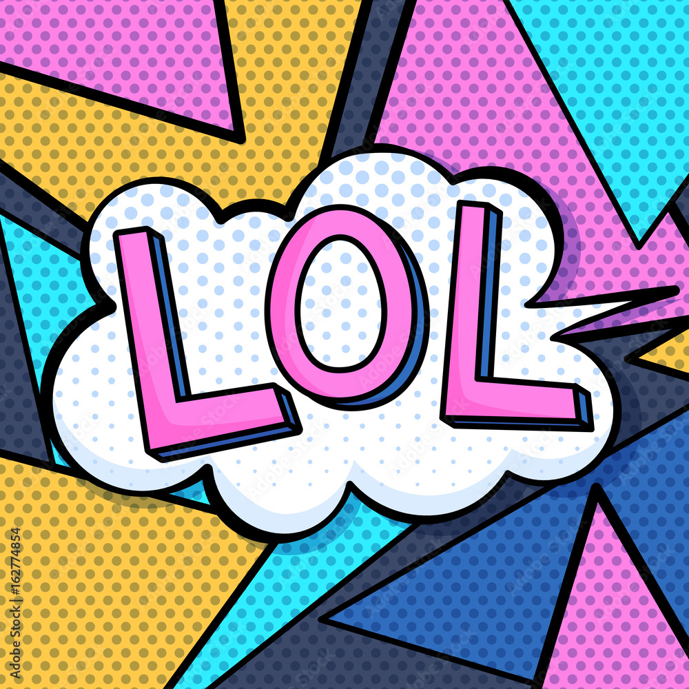 Vector lol illustration in memphis vintage style. Speech bubble with lol word for comic design
