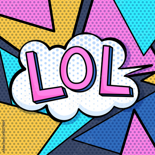 Vector lol illustration in memphis vintage style. Speech bubble with lol word for comic design
