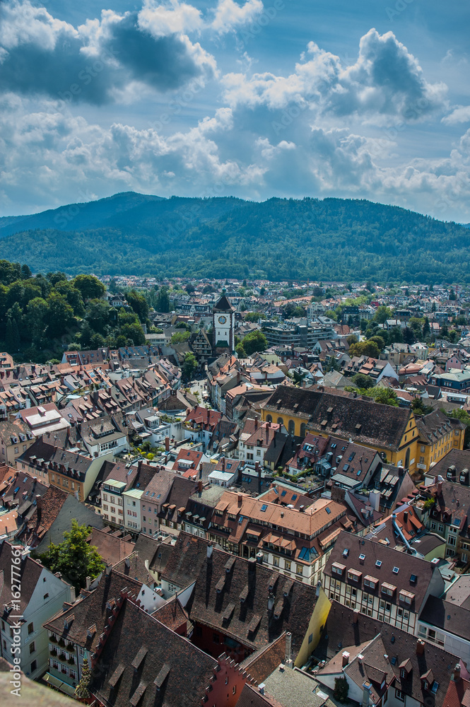 Freiburg city overview from top of cathedral