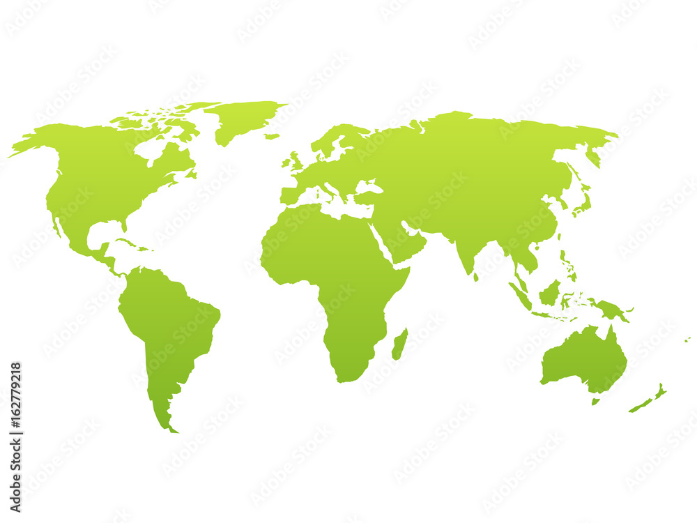 World map silhouette. Vector green gradient isolated on white background.