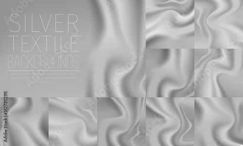 Silver textile drapery horizontal background with copyspace or place for text. Silk silver banners for advertising design