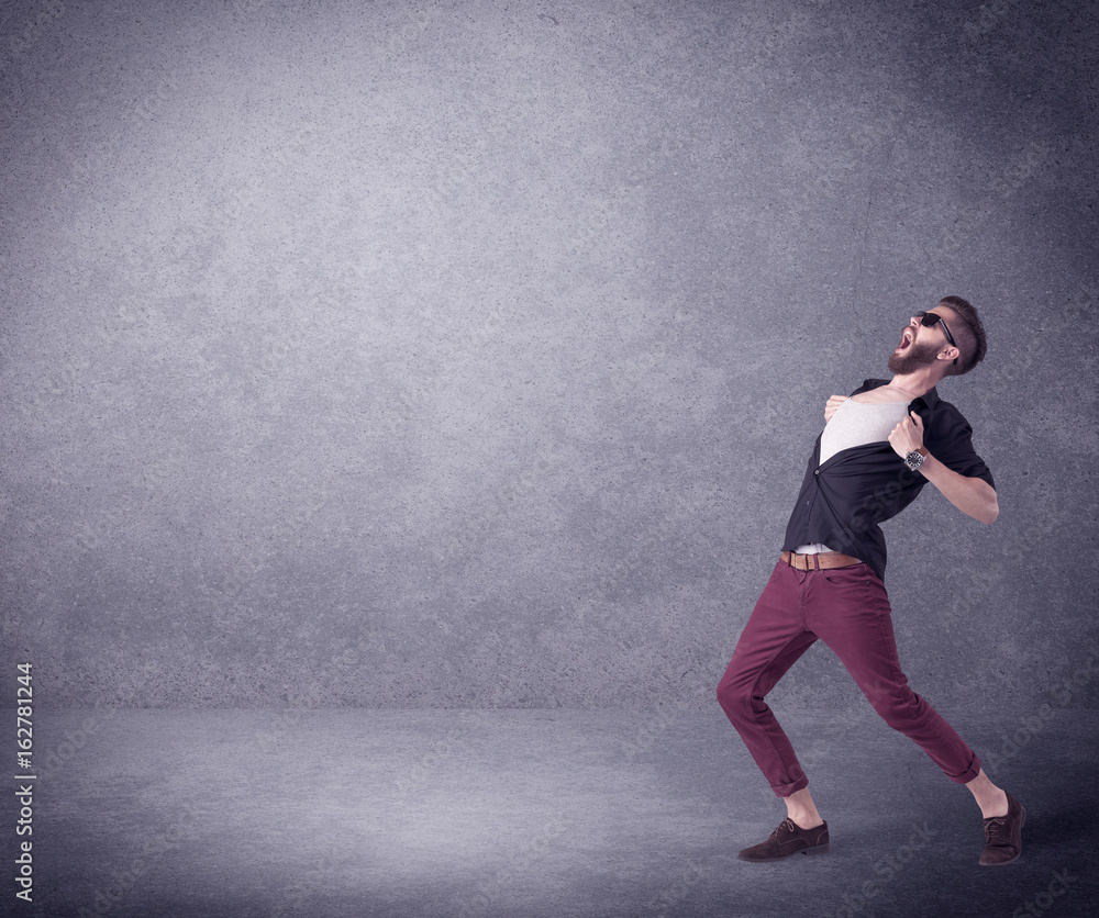 Fashion model shouting in empty space Fashion model shouting in empty space
