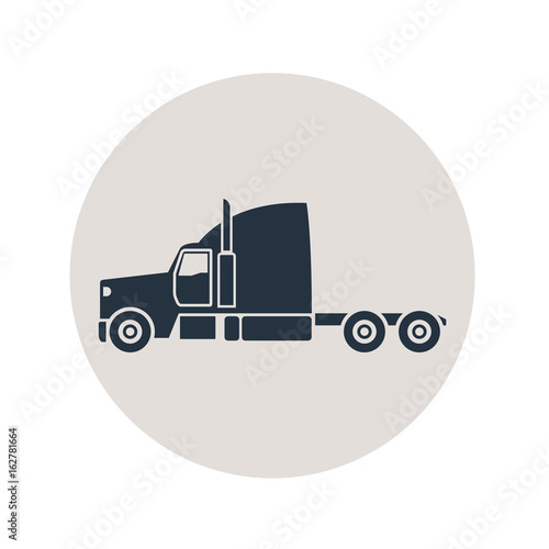 Icono plano cabina camion en circulo gris