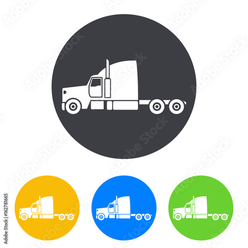 Icono plano cabina camion en circulo varios colores