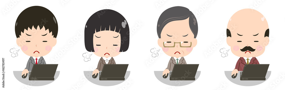 パソコンを使うビジネスマンセット　気合