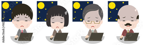 夜中にパソコンを使うビジネスマンセット　疲労