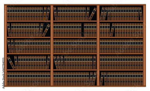 Bookcase With Books - Library is an illustration of a background of bookshelves filled with books. This could represent  library or personal book collection.