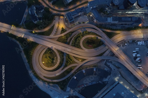 Canvas Print Bergen, Norway Central RoundaBout - Aerial View