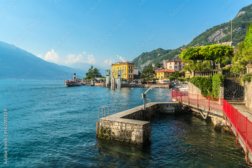 View of Varenna village on the eastern shore of Lake Como. Lake Como - a very popular tourist attraction. Varenna, Lombardy, Italy.