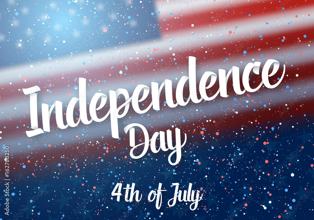 Illustration of Independence Day of USA Vector Poster. 4th of July American Red Flag on Blue Background with Stars and Confetti