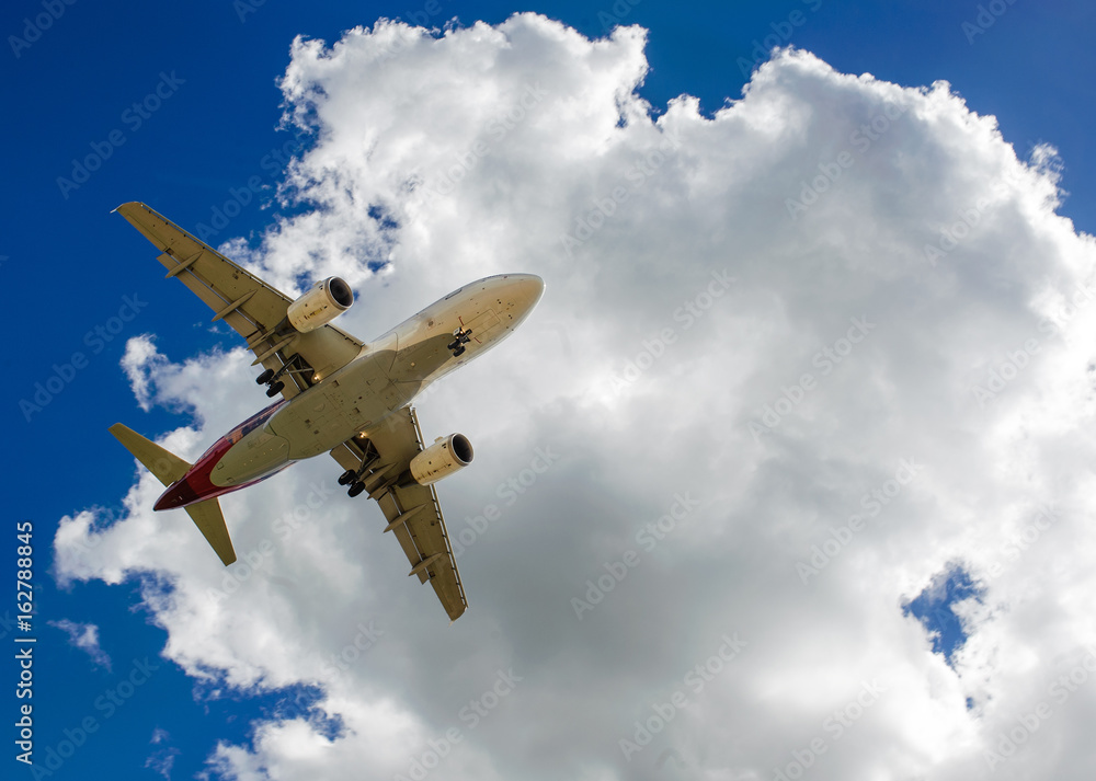 The plane on a background of blue sky and white clouds. The plane on a background of blue sky and white clouds.