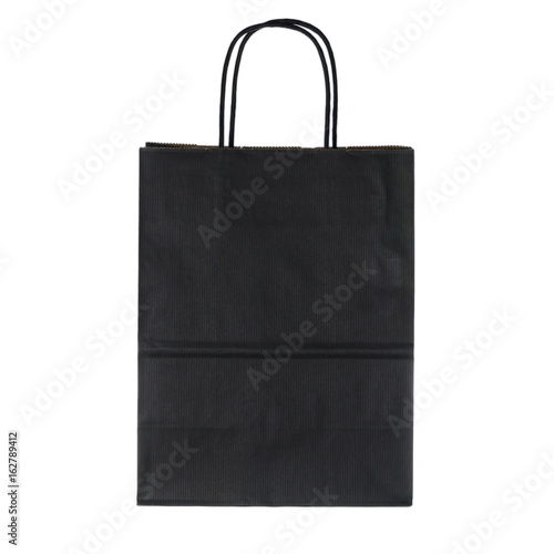Black paper shopping bag on white background