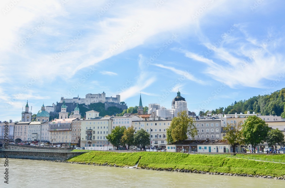 Scenic View of the Hohensalzburg Fortress and the Salzach River